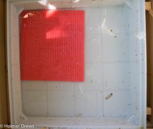 Plastikwanne in Zarge mit aufgefüllter Ameisensäure